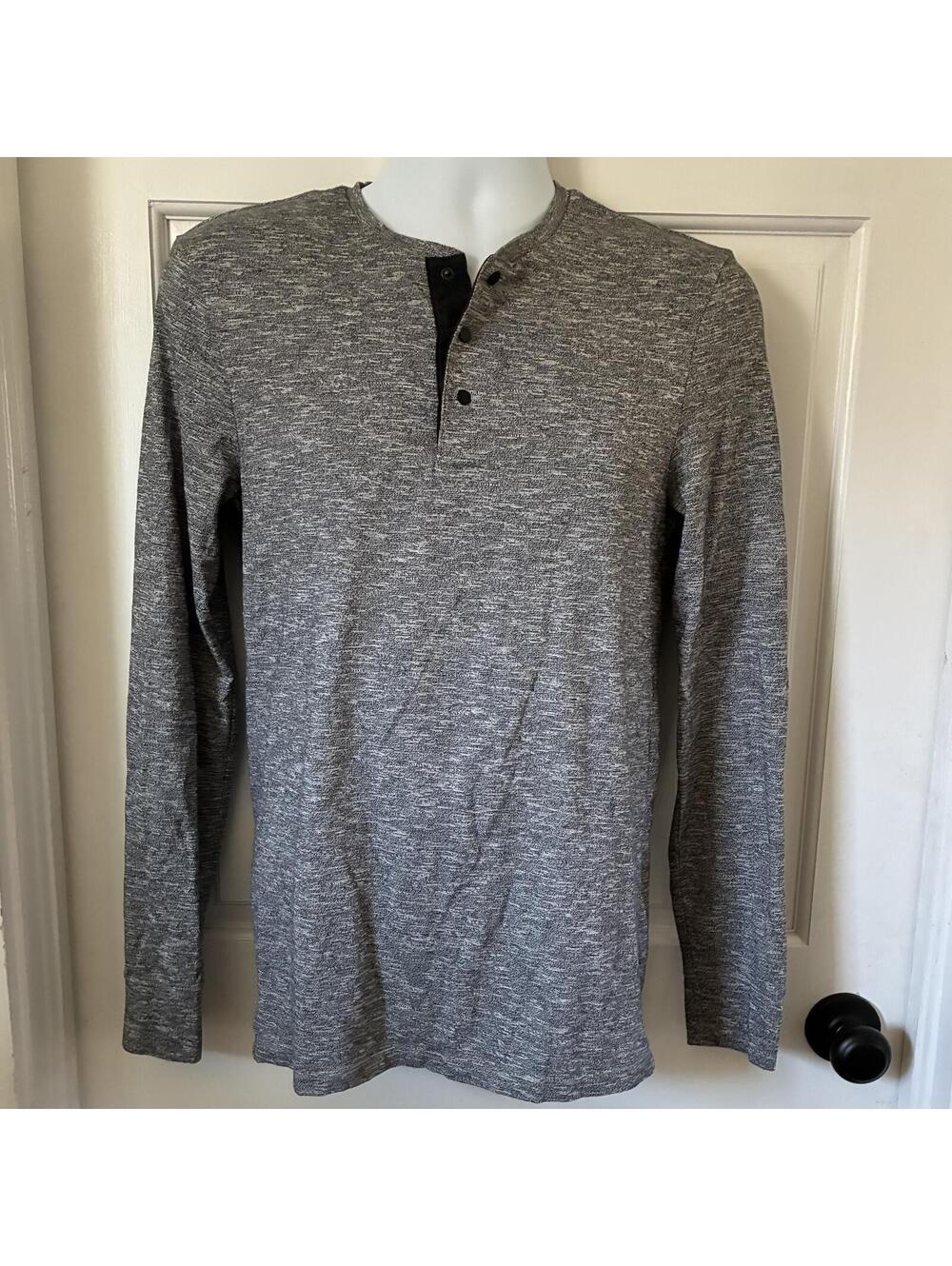 Men's Marc Anthony Heather Gray Long Sleeve Pullover Shirt - Small / Slim Fit